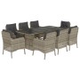 Set Pranzo da Giardino 9pz con Cuscini Grigio Chiaro Polyrattan