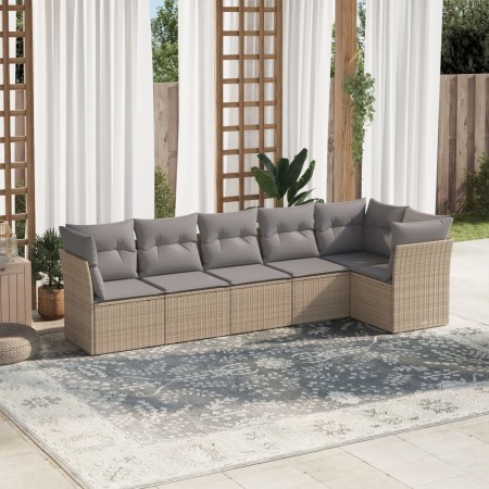 Set Divano da Giardino 6 pz con Cuscini Beige in Polyrattan