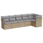 Set Divano da Giardino 6 pz con Cuscini Beige in Polyrattan