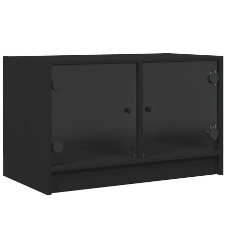 Mobile Porta TV con Ante in Vetro Nero 68x37x42 cm