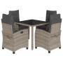 Set da Pranzo da Giardino 5 pz con Cuscini in Polyrattan Grigio