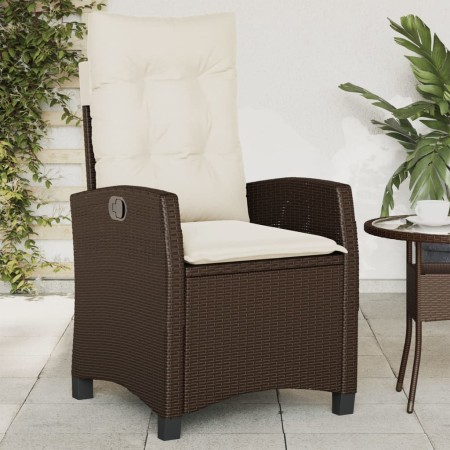 Sedia Reclinabile da Giardino con Cuscini Marrone in Polyrattan