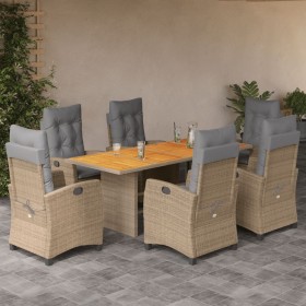 Set Pranzo da Giardino 7 pz con Cuscini Beige Misto Polyrattan