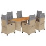 Set Pranzo da Giardino 7 pz con Cuscini Beige Misto Polyrattan