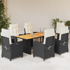 Set da Pranzo da Giardino 7 pz Nero con Cuscini in Polyrattan