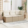 Divano Giardino Senza Braccioli con Cuscini Beige in Polyrattan