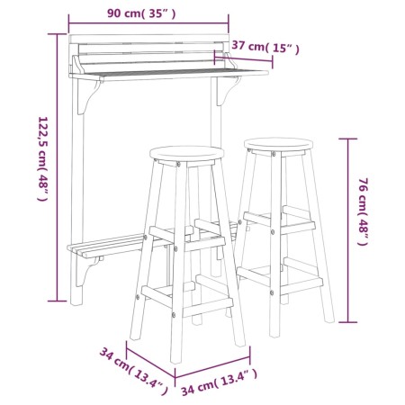 Set da Bar per Balcone 3 pz in Legno Massello di Acacia