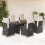 Set da Pranzo da Giardino 7 pz Nero con Cuscini in Polyrattan