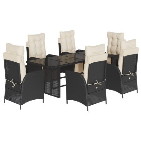 Set da Pranzo da Giardino 7 pz Nero con Cuscini in Polyrattan