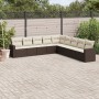 Set Divani da Giardino 9pz con Cuscini Marrone in Polyrattan