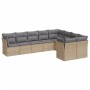 Set Divano da Giardino 9 pz con Cuscini Beige in Polyrattan