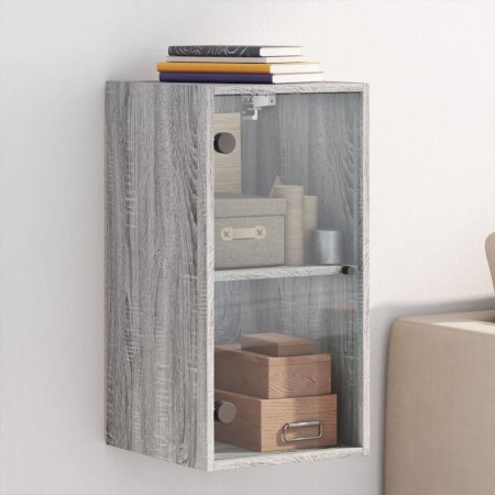 Mobile a Muro con Ante in Vetro Grigio Sonoma 35x37x68,5 cm