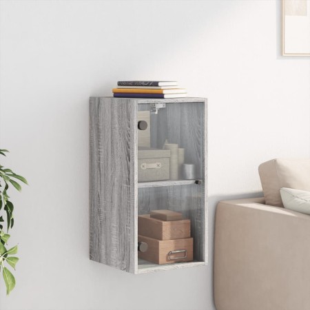 Mobile a Muro con Ante in Vetro Grigio Sonoma 35x37x68,5 cm