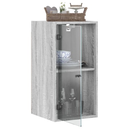 Mobile a Muro con Ante in Vetro Grigio Sonoma 35x37x68,5 cm