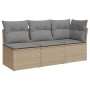 Divano da Giardino con Cuscini a 3 Posti Beige in Polyrattan