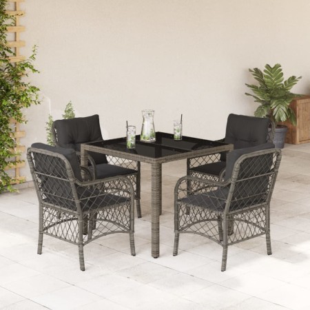 Set da Pranzo da Giardino 5 pz con Cuscini in Polyrattan Grigio