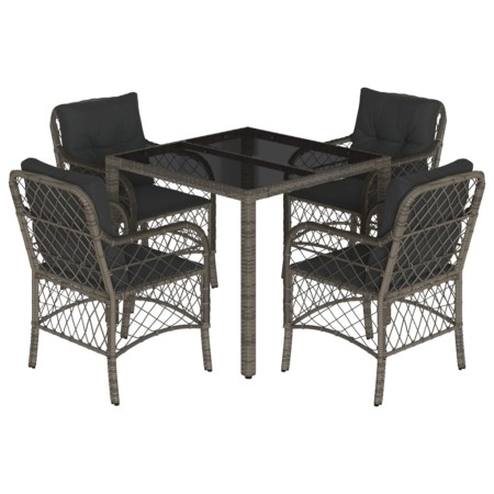 Set da Pranzo da Giardino 5 pz con Cuscini in Polyrattan Grigio