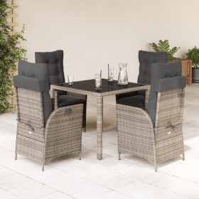 Set da Pranzo da Giardino 5 pz con Cuscini in Polyrattan Grigio