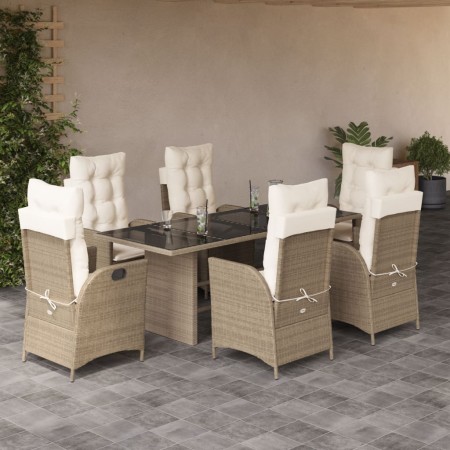 Set da Pranzo da Giardino 7 pz con Cuscini Beige in Polyrattan