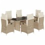 Set da Pranzo da Giardino 7 pz con Cuscini Beige in Polyrattan