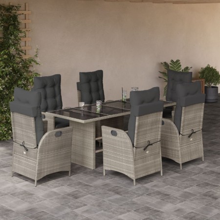 Set da Pranzo da Giardino 7 pz Cuscini Polyrattan Grigio Chiaro