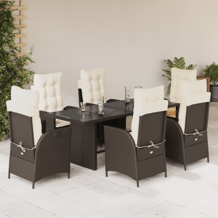 Set da Pranzo da Giardino 7pz con Cuscini in Polyrattan Marrone