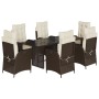 Set da Pranzo da Giardino 7pz con Cuscini in Polyrattan Marrone