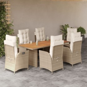 Set da Pranzo da Giardino 7 pz con Cuscini Beige in Polyrattan