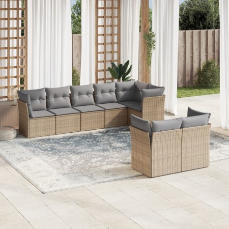 Set Divano da Giardino 8 pz con Cuscini Beige in Polyrattan