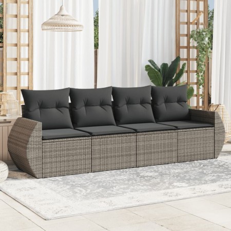 Set Divani da Giardino 4 pz con Cuscini in Polyrattan Grigio