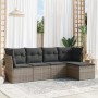 Set Divano da Giardino 5 pz con Cuscini Grigio in Polyrattan