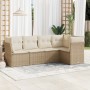 Set Divano da Giardino 5 pz con Cuscini Beige in Polyrattan