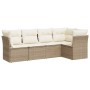 Set Divano da Giardino 5 pz con Cuscini Beige in Polyrattan