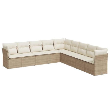 Set Divano da Giardino 9 pz con Cuscini Beige in Polyrattan