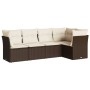 Set Divano da Giardino 5 pz con Cuscini Marrone in Polyrattan