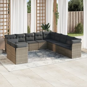 Set Divani da Giardino 11 pz con Cuscini in Polyrattan Grigio