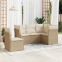 Set Divano da Giardino 5 pz con Cuscini Beige in Polyrattan