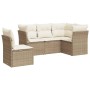 Set Divano da Giardino 5 pz con Cuscini Beige in Polyrattan