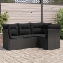 Set Divani da Giardino 4 pz con Cuscini Nero in Polyrattan