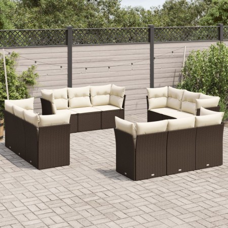 Set Divani da Giardino 12 pz con Cuscini Marrone in Polyrattan