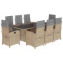 Set Pranzo da Giardino 9 pz con Cuscini Beige Misto Polyrattan