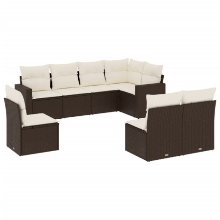 Set Divani da Giardino 8 pz con Cuscini Marrone in Polyrattan