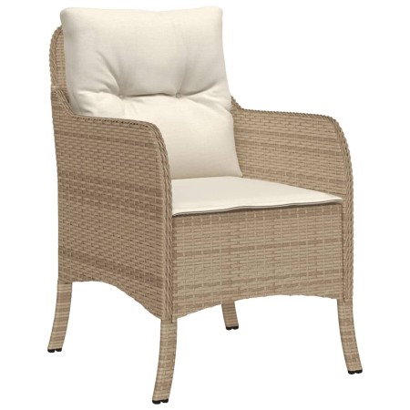 Set da Pranzo da Giardino 7 pz con Cuscini Beige in Polyrattan