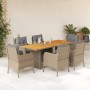 Set da Pranzo da Giardino 7 pz con Cuscini Beige in Polyrattan