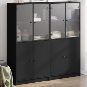 Libreria con Ante Nera 136x37x142 cm in Legno Multistrato