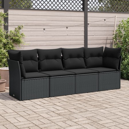 Set Divani da Giardino 4 pz con Cuscini Nero in Polyrattan