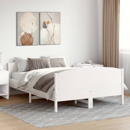 Giroletto con Testiera Bianco 150x200 cm Legno Massello di Pino