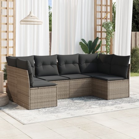 Set Divano da Giardino 6 pz con Cuscini Grigio in Polyrattan