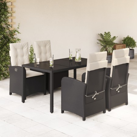 Set da Pranzo da Giardino 5 pz Nero con Cuscini in Polyrattan