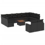 Set Divani da Giardino 13pz con Cuscini Nero in Polyrattan